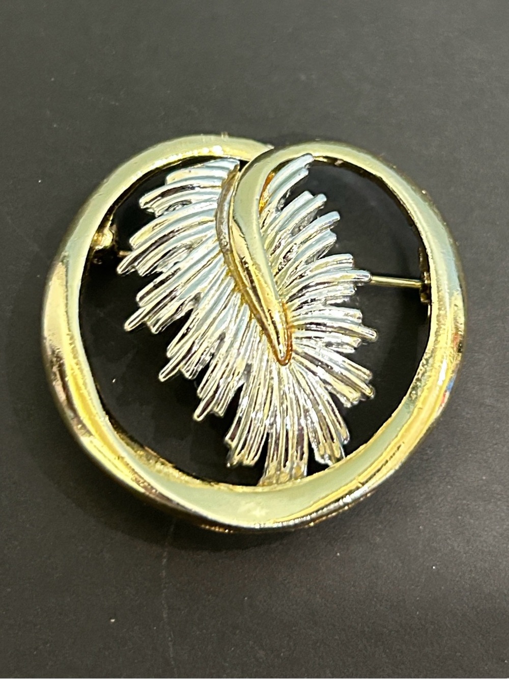 Vintage Two Tone Leaf Brooch Silver and Gold Plant Pin